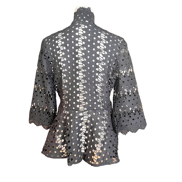 # A003   FT INC Cocktail Chic  Romantic Layering Black Eyelet Lace Jacket NWOT M - Picture 2 of 11